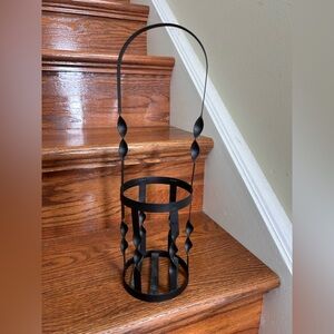 Multi-functional Farmhouse Rustic BLACK Metal CANDLE Hanging Pillar Wine Holder